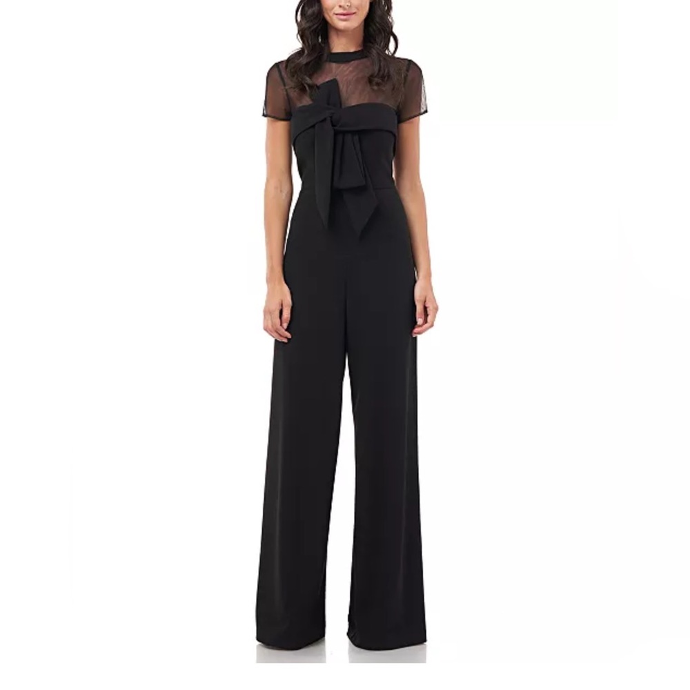 JS Collection Stretch Crepe Jumpsuit Wide Leg Sheer Top 14